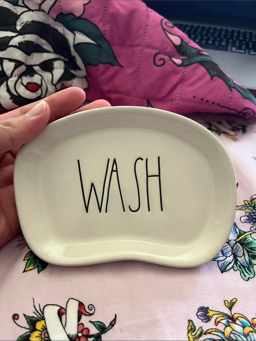 Rae Dunn White Ceramic Soap Tray with WASH Lettering